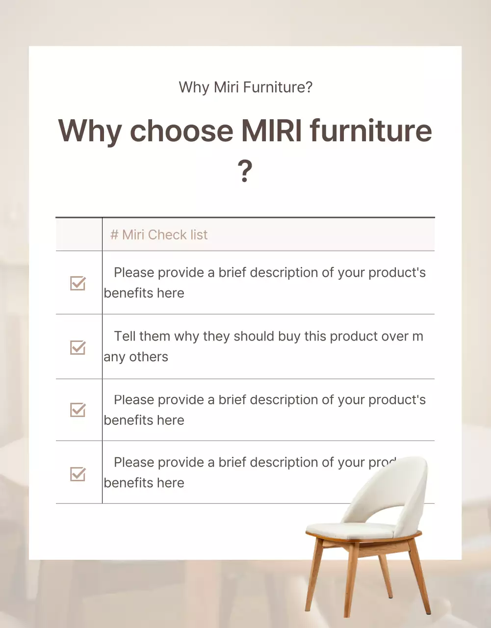 Promote a simple furniture intro in brown and beige colors