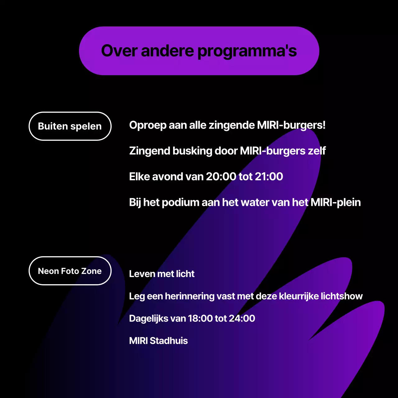 Aankondiging van een kitscherige openluchtvoorstelling van Paars en zwart