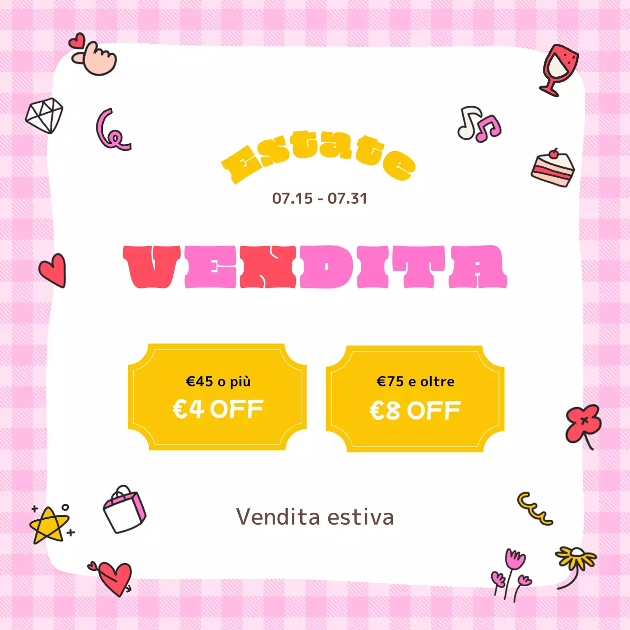 Annunci di vendita estivi kitsch rossi e rosa.