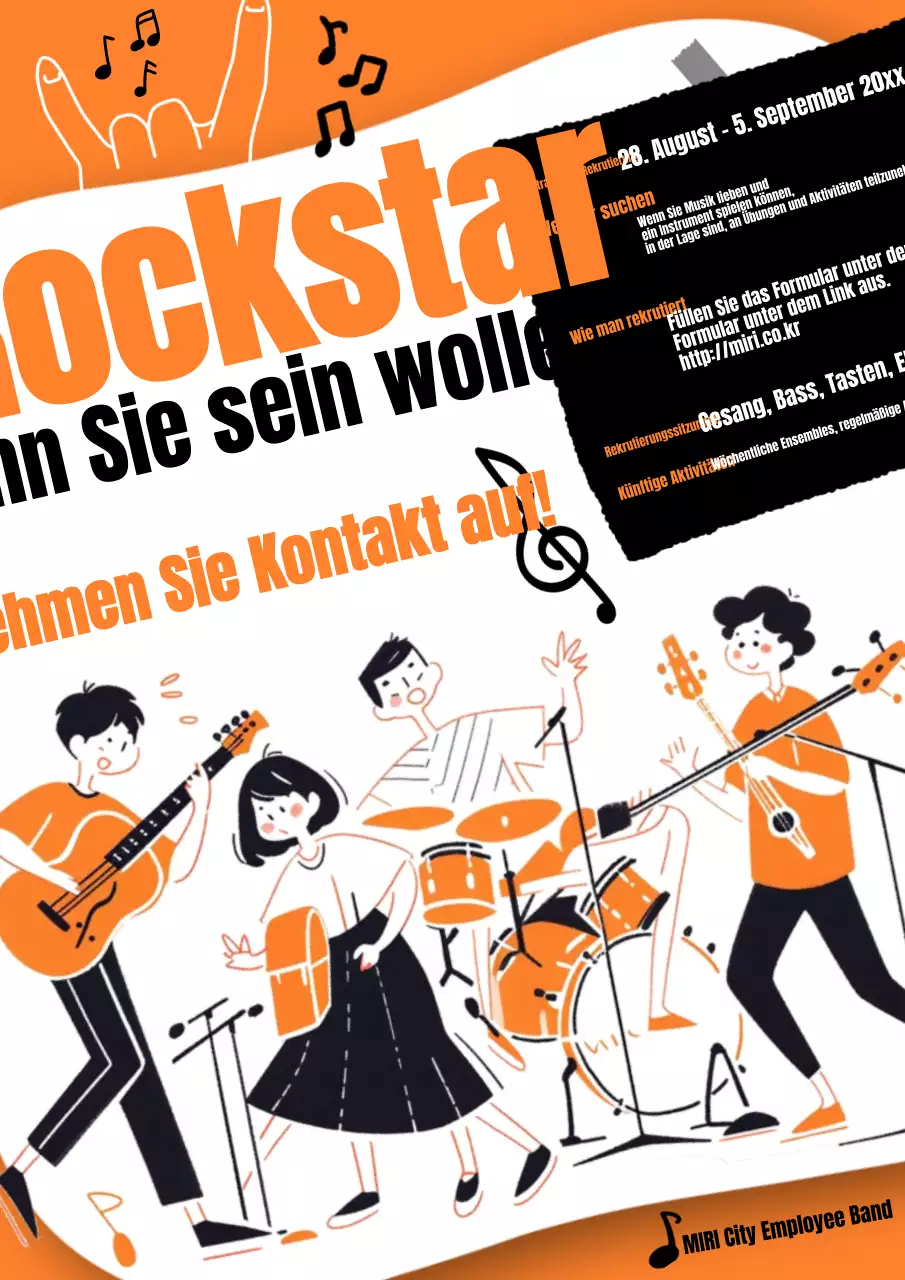 Retro-Band-Werbeanzeige in Orange und Schwarz