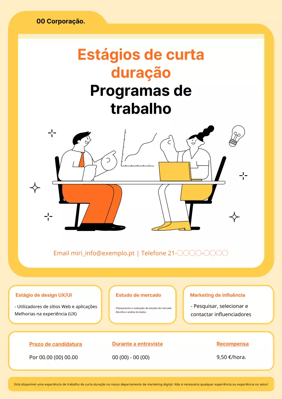 Oportunidades de estágio simples de curta duração a laranja e amarelo.