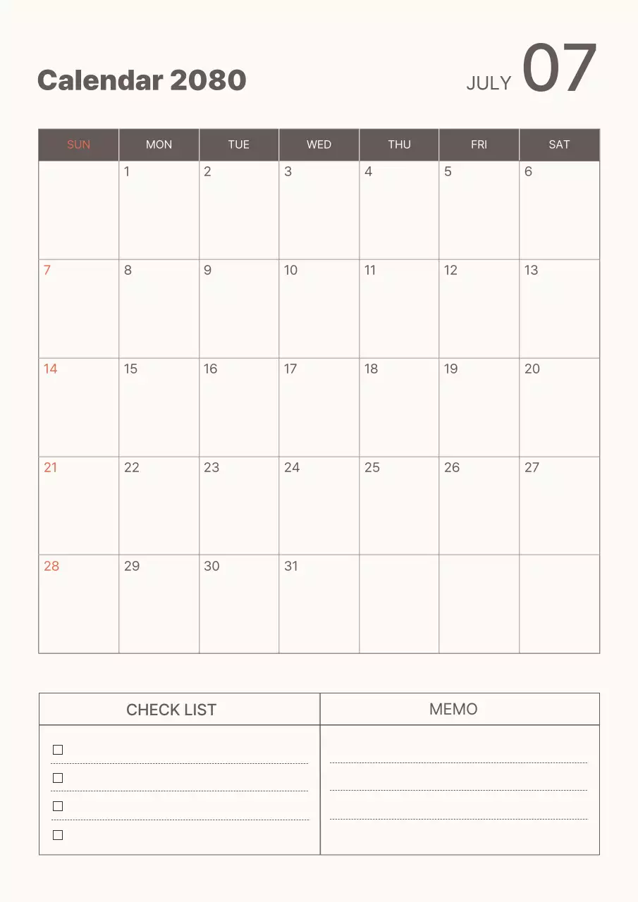 갈색과 베이지색의 심플한 스케줄 달력