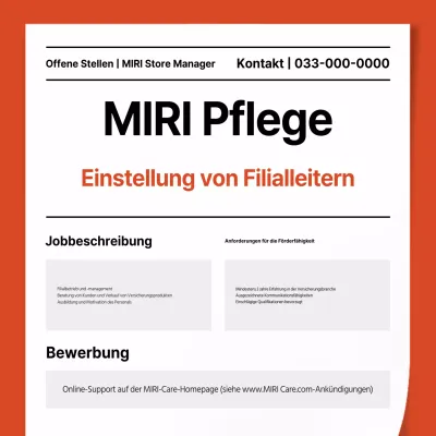 Einfache orange-weiße Stellenausschreibung für Filialleiter einer Versicherungsgesellschaft
