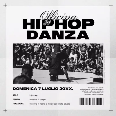 Semplice lezione di hip hop in nero e grigio Annuncio di workshop