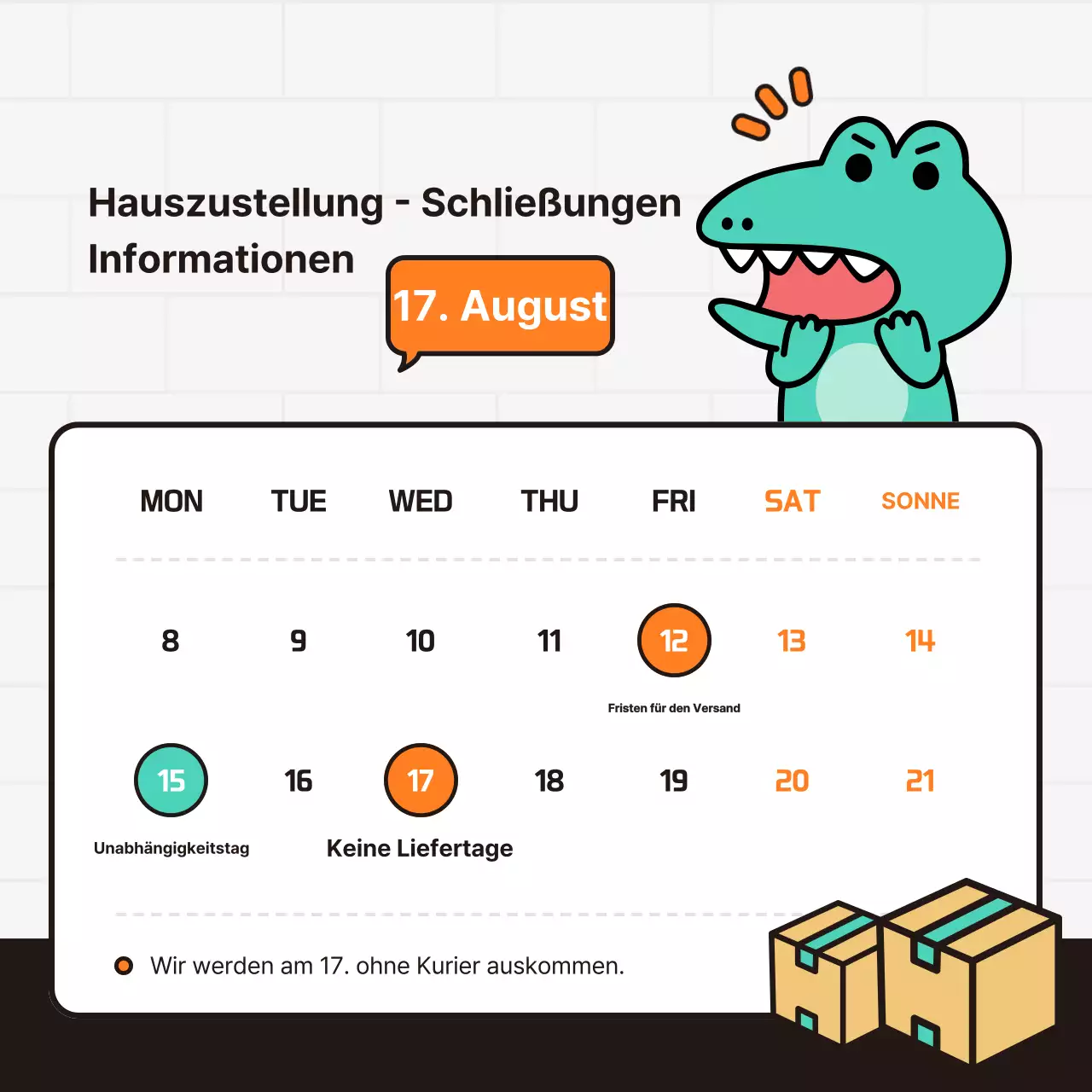 Kitschige orange-weiße Kurierverschluss-Ankündigungen