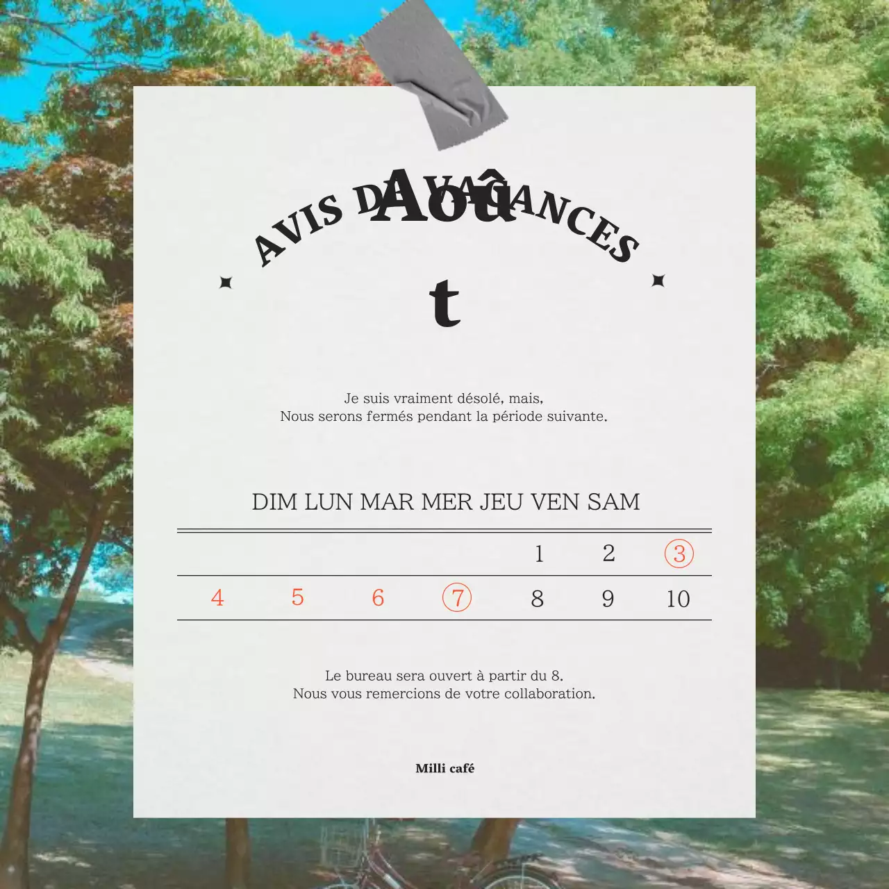 Avis de vacances d'été minimaliste en gris et noir.