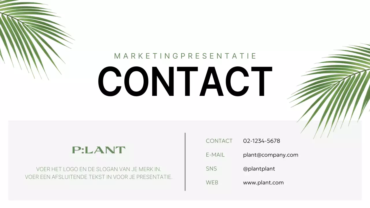 Een eenvoudig groen-wit bedrijfsprofiel met een merknaam