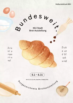 Beige und elfenbeinfarbene Vintage-Brot-Ausstellungswerbung.
