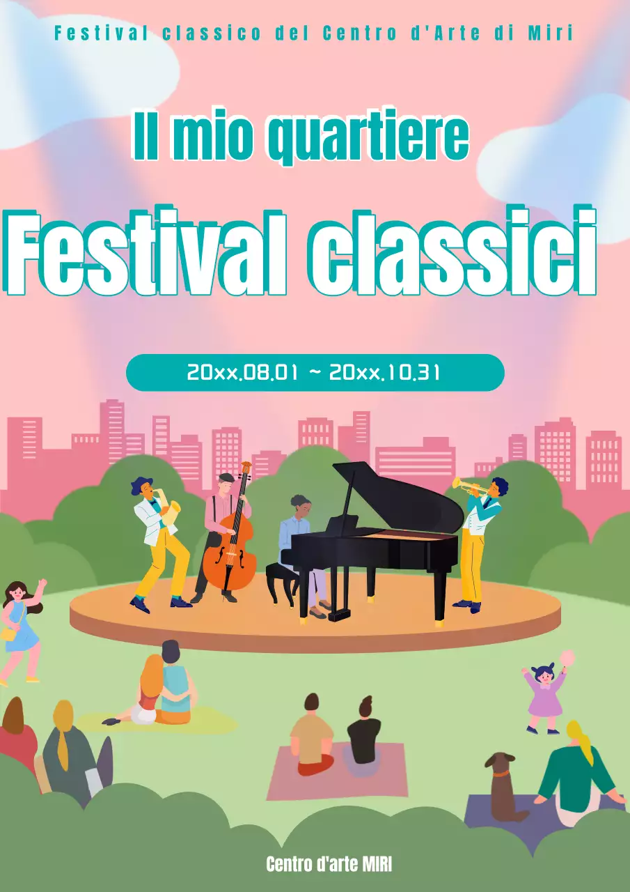 Promuovere i colori rosa e chartreuse del festival classico comunale