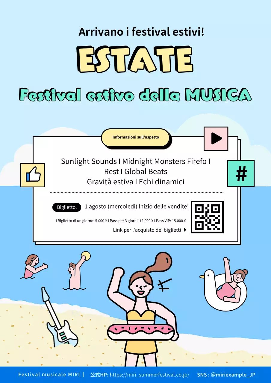 PR per festival estivo pop blu e azzurro