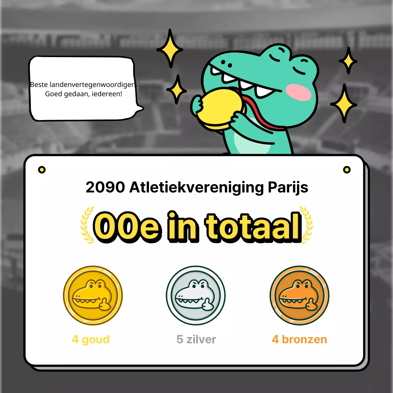 Promoot kitscherige Olympische medaillestanden in mint en zwart-wit