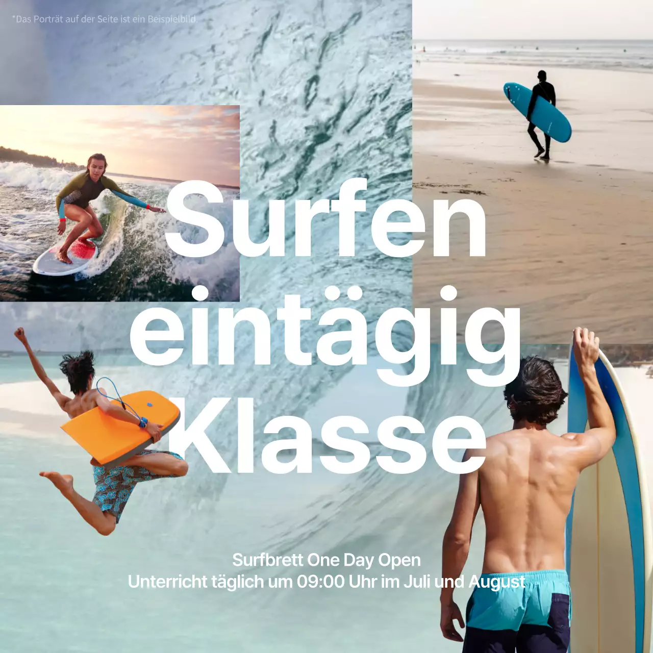 Förderung von Vintage-Surfbrett-Lektionen in himmelblau und blau