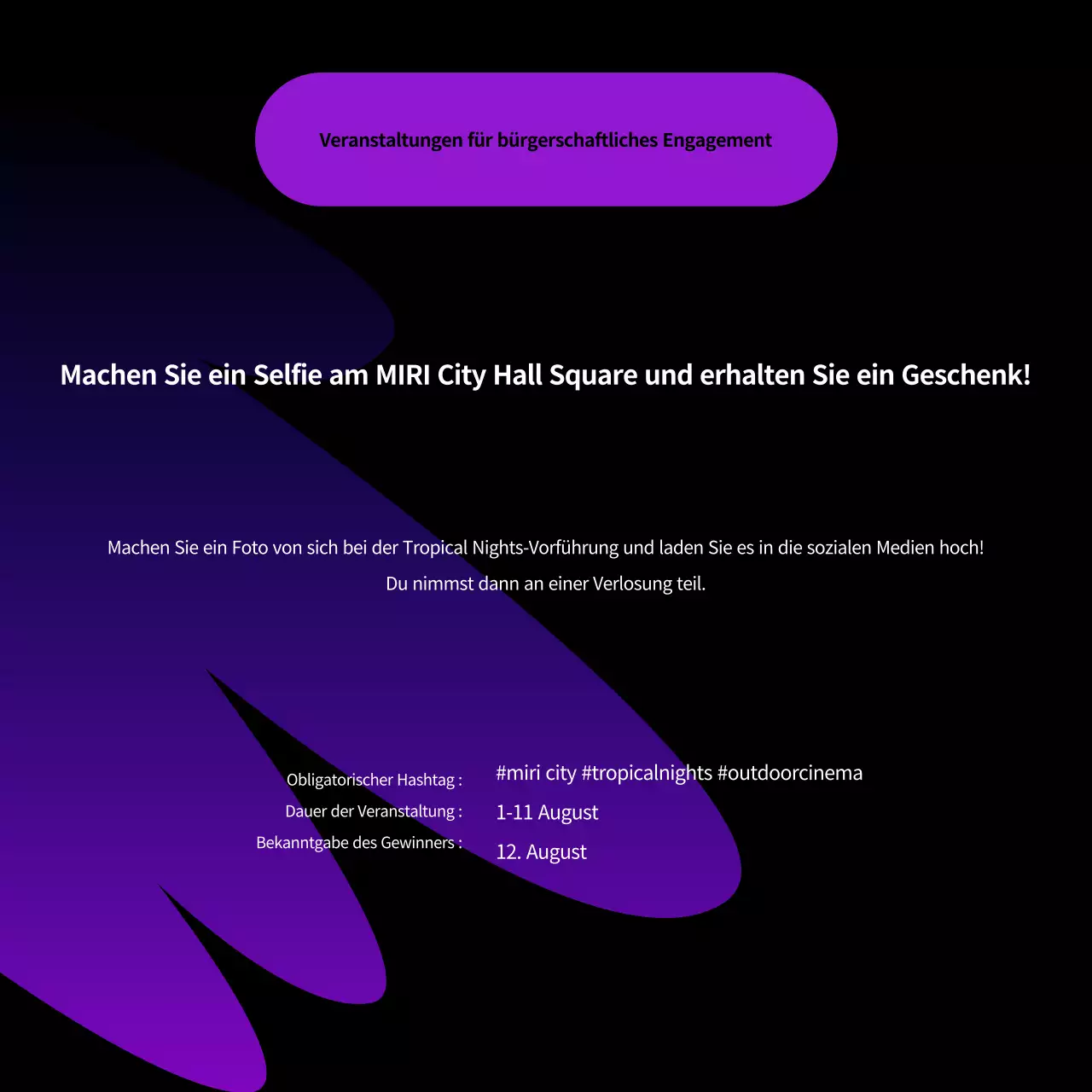 Ankündigung einer kitschigen Freiluftvorführung von Purple and Black