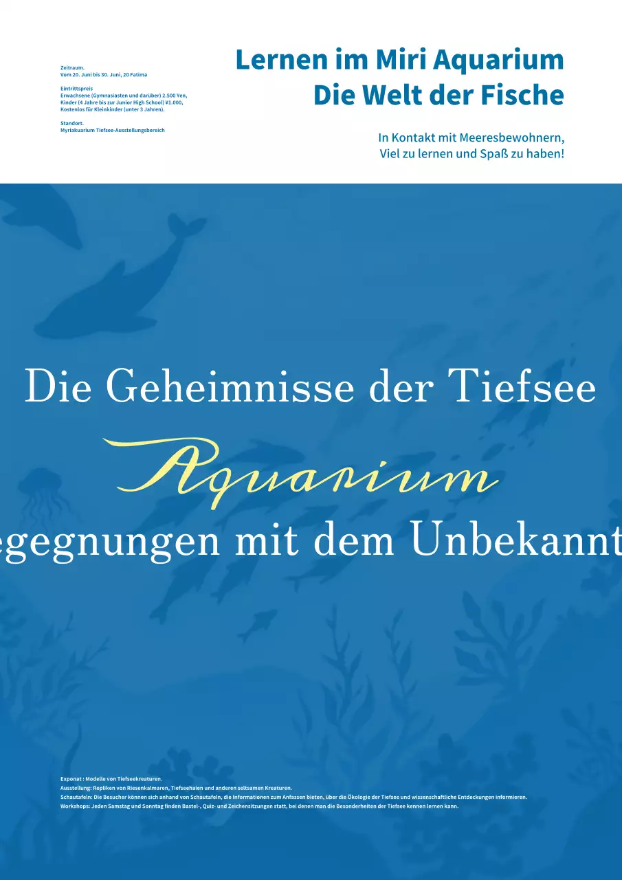 Einfache blau-weiße Aquarien-Ausstellungswerbung