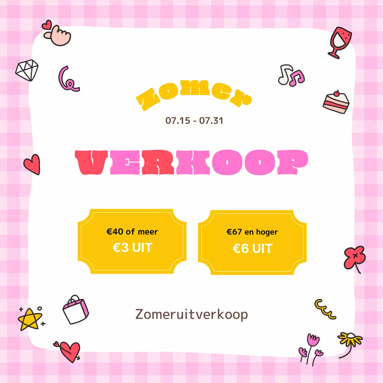 Rode en roze kitscherige zomeradvertenties.