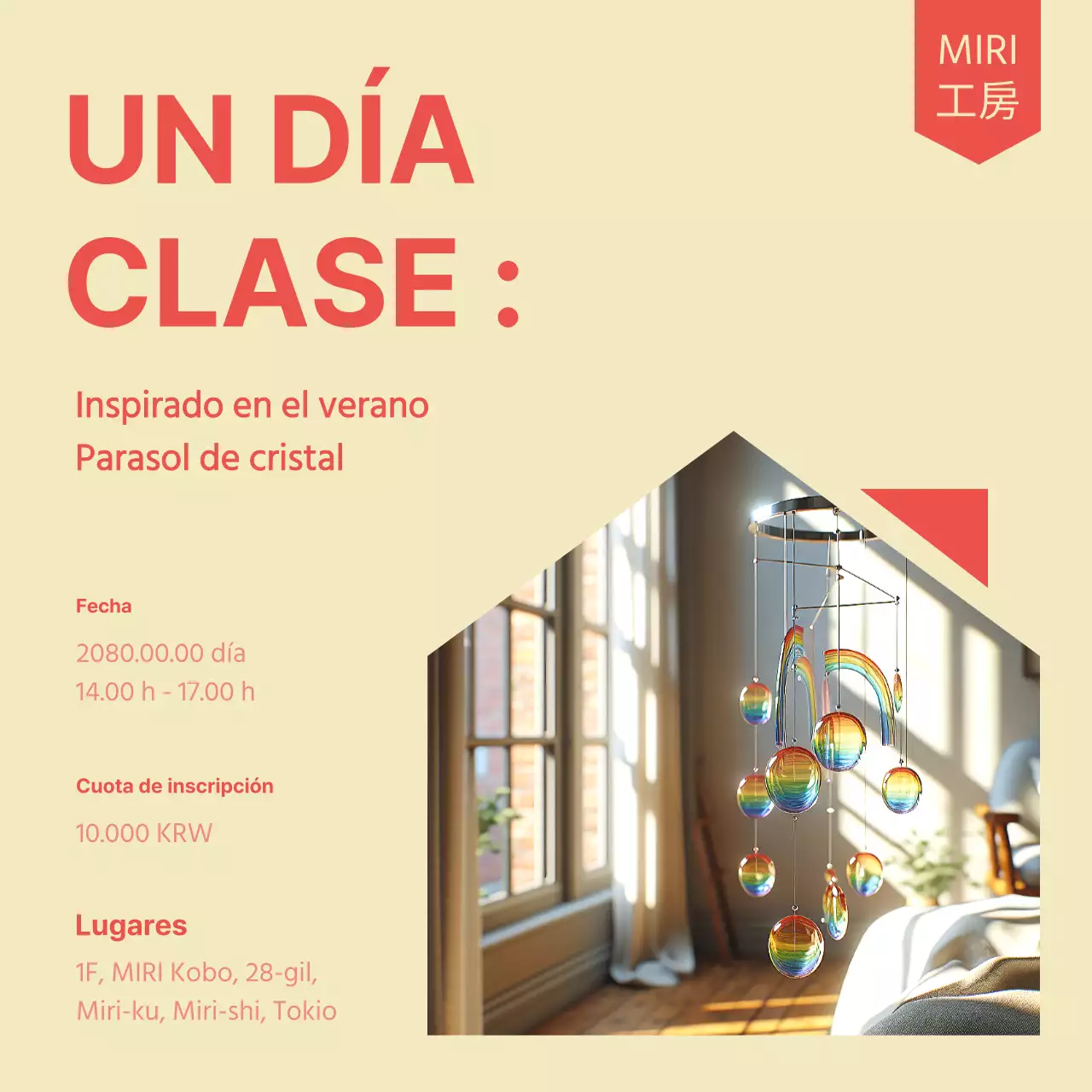 Anuncio de clase minimalista de un día en amarillo y rojo