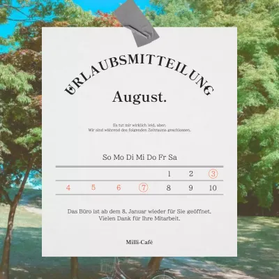 Minimalistischer Aushang für den Sommerurlaub in Grau und Schwarz.