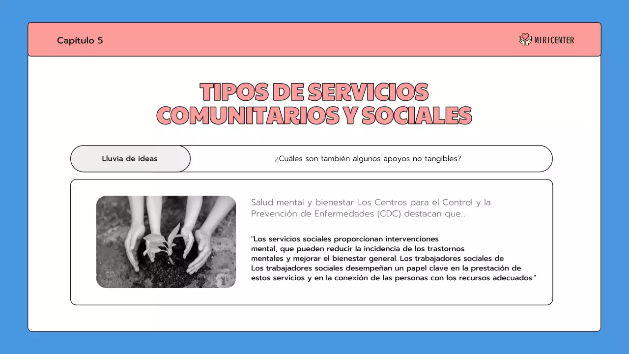 Una bonita presentación del servicio comunitario en azul y rosa