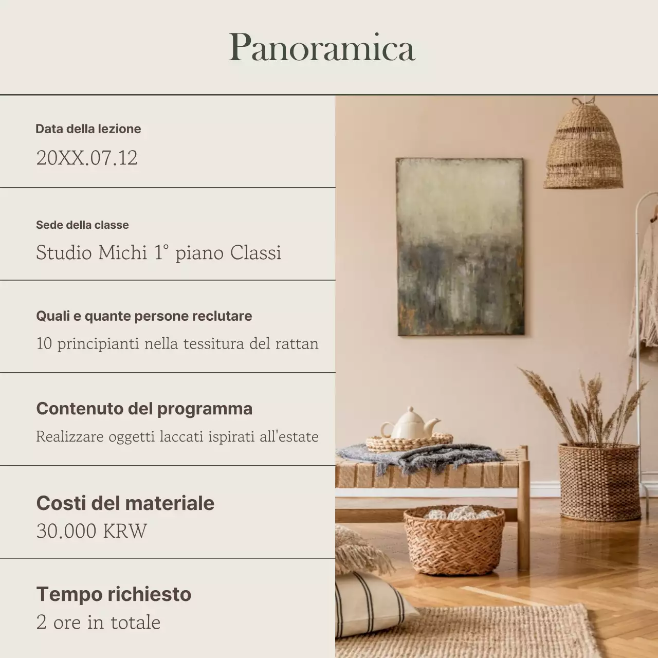 Promuovete un semplice corso di un giorno in kaki e beige.