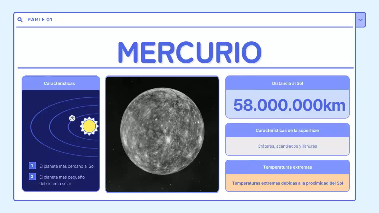 Un bonito recurso educativo en blanco y azul claro sobre el sistema solar