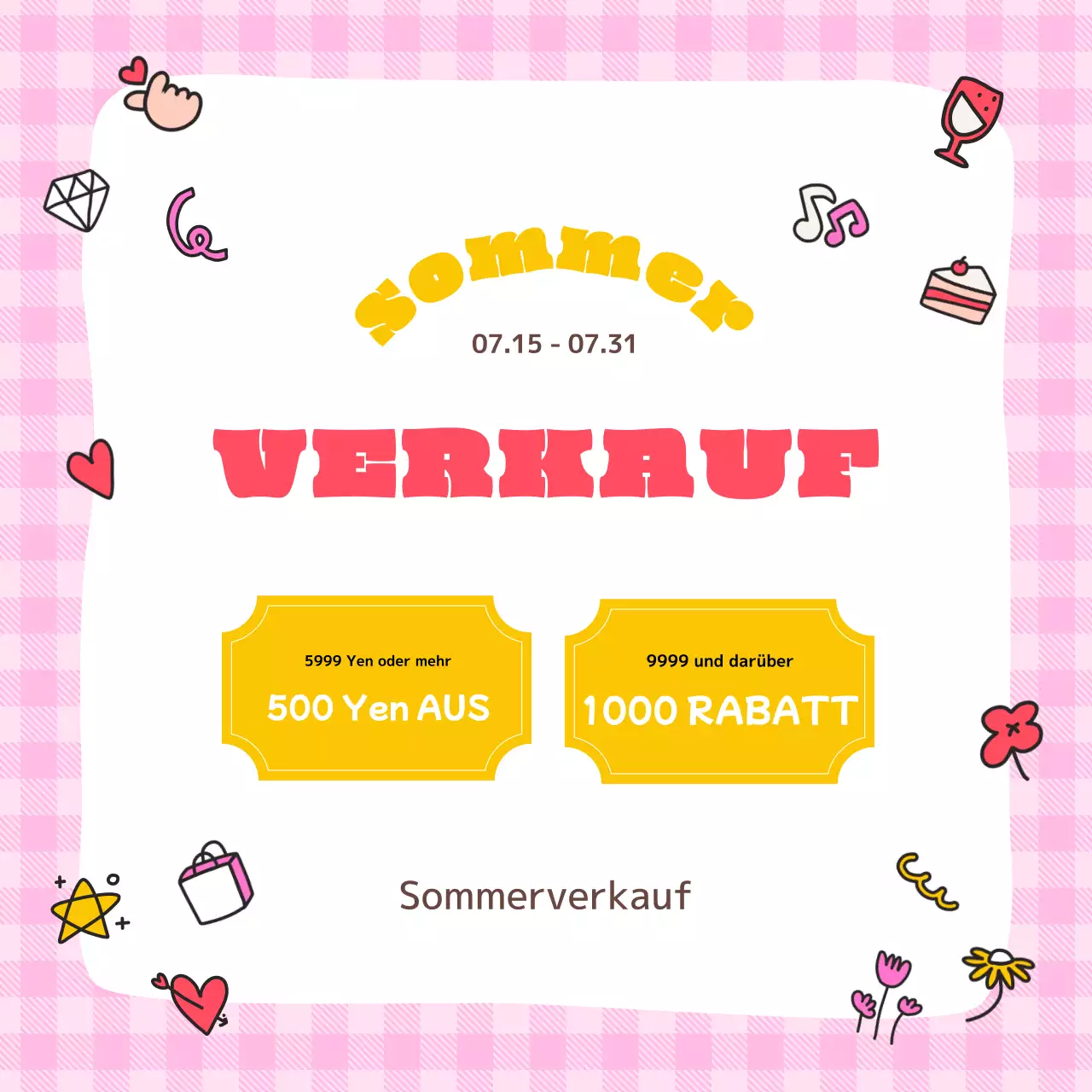 Rot-rosa kitschige Sommerschlussverkaufsanzeigen.