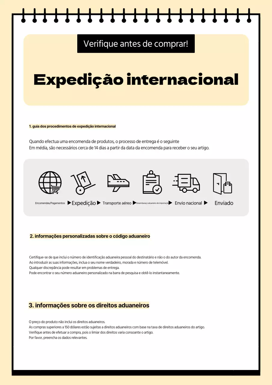 Branco e marfim, avisos de envio internacional limpos