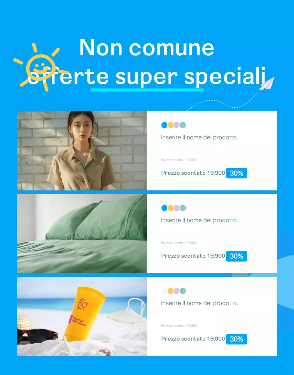 Moderna pubblicità promozionale estiva in azzurro