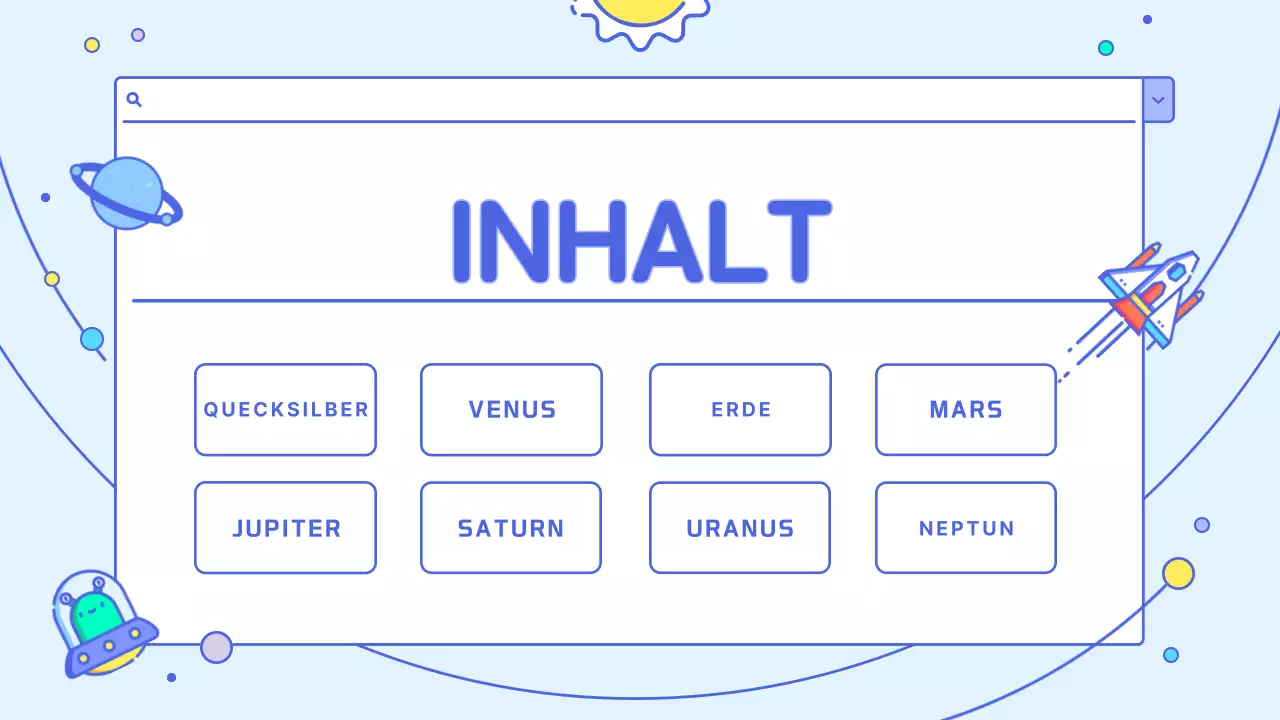 Ein hübsches weißes und hellblaues Lehrmittel zum Sonnensystem