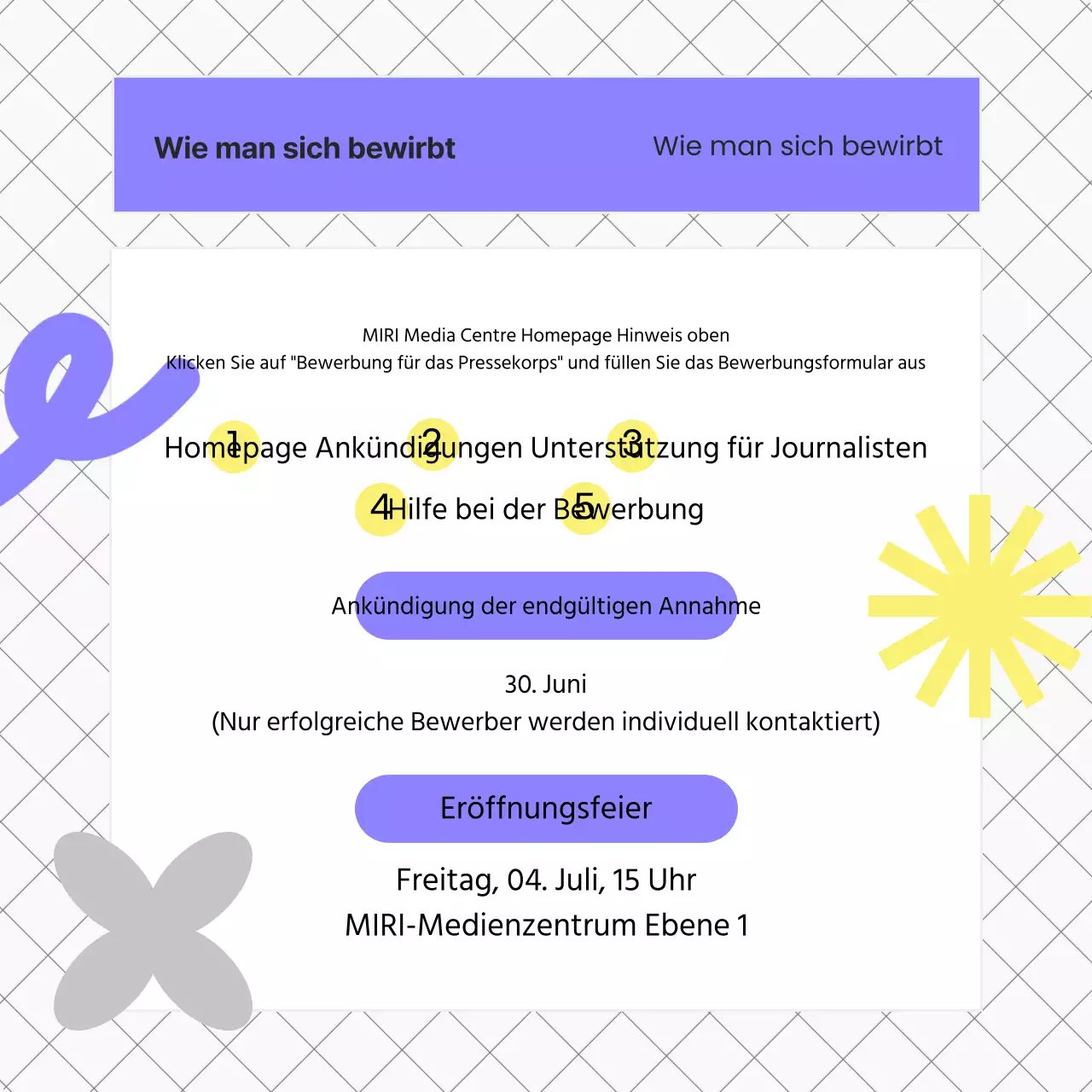 Ein Leitfaden für kitschige Hochschulrekrutierung in Lila und Gelb