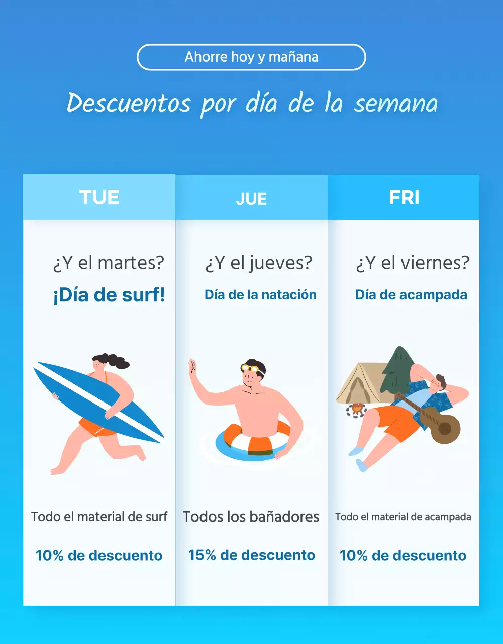 Promueva una moderna venta de verano en azul y celeste