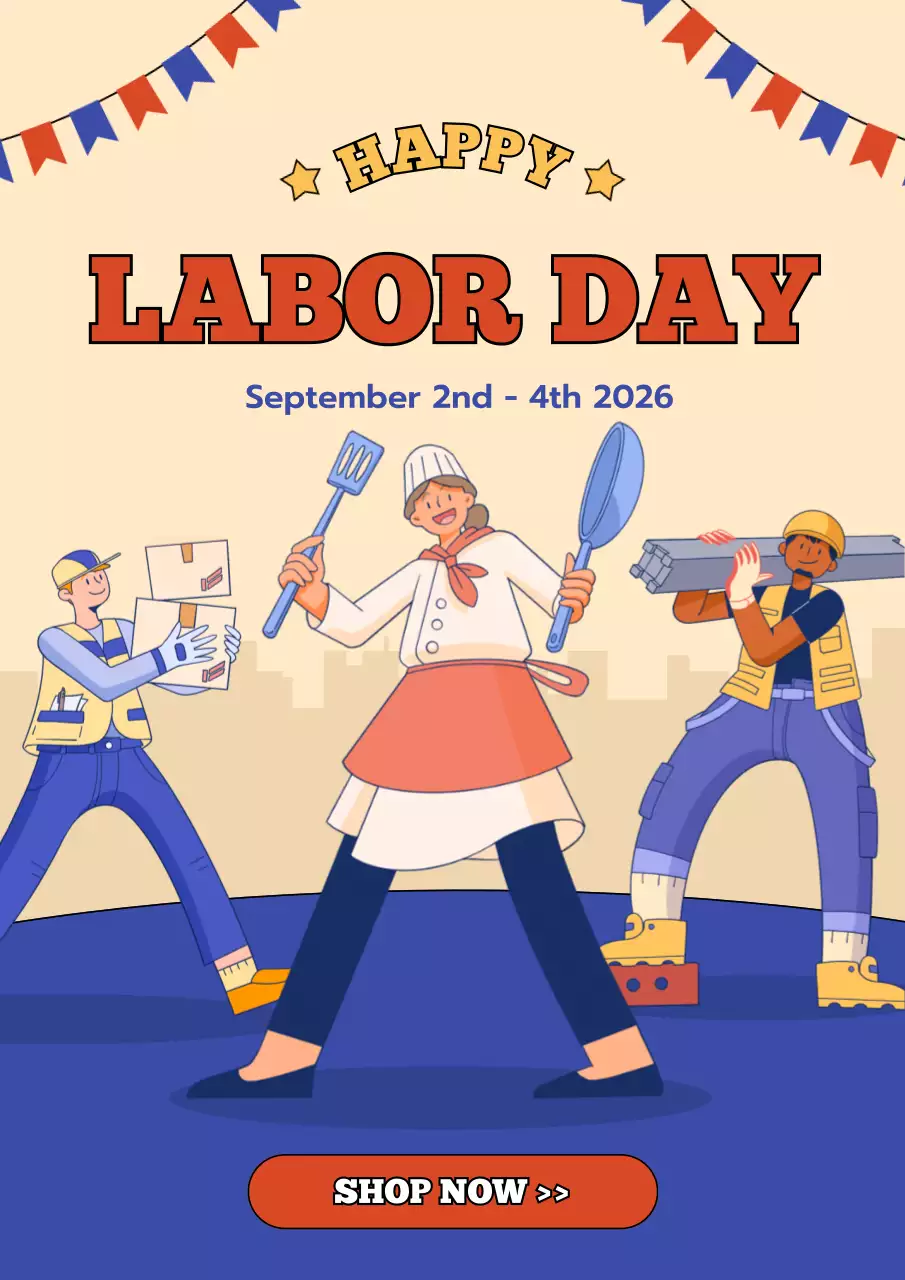 Beige Retro Labor Day Promotion Poster