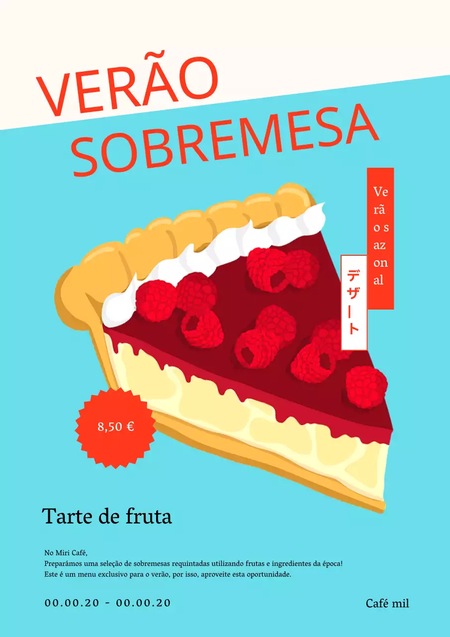 Sobremesas de verão simples em vermelho e azul claro Nova publicidade do menu