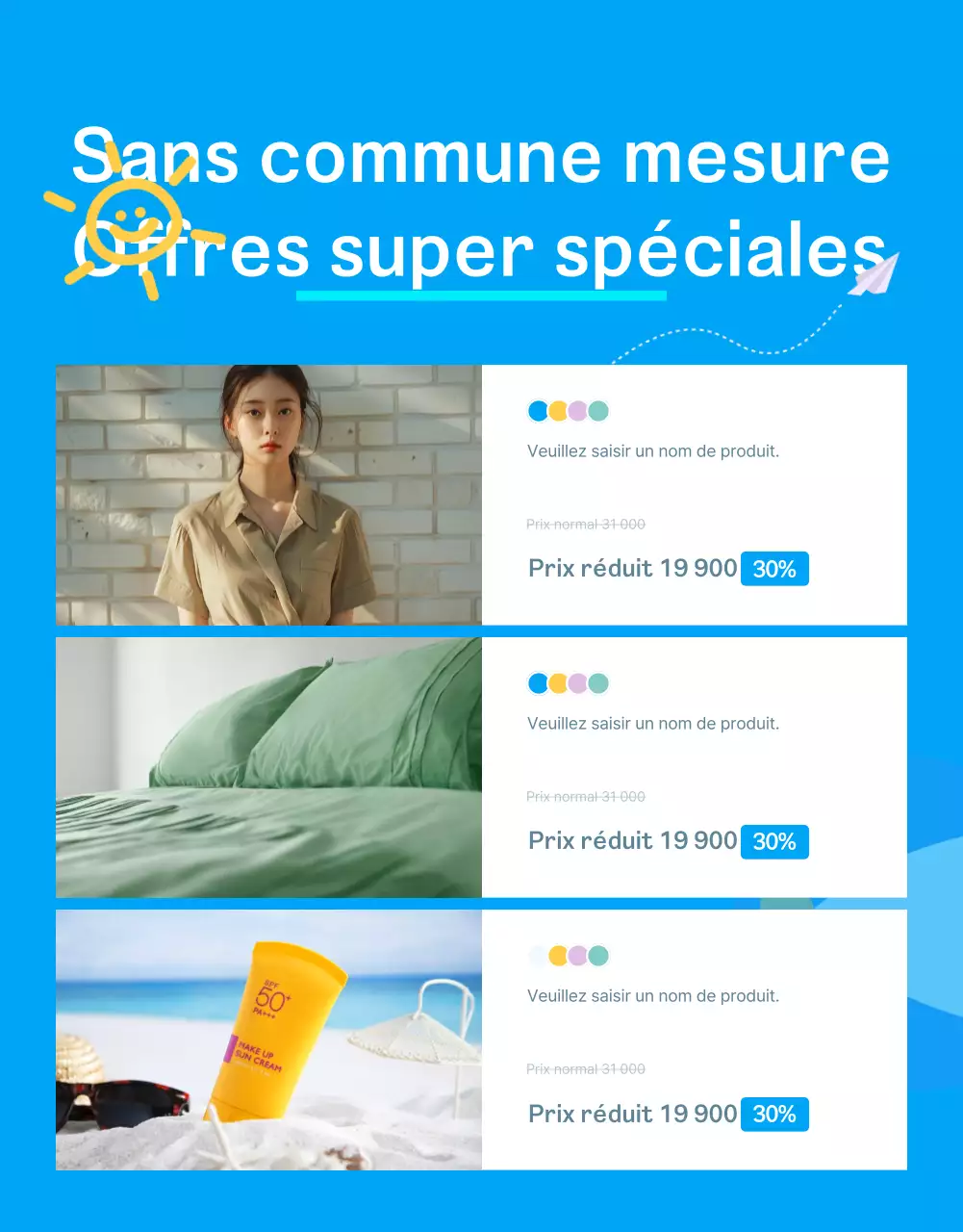 Publicité estivale moderne en bleu clair