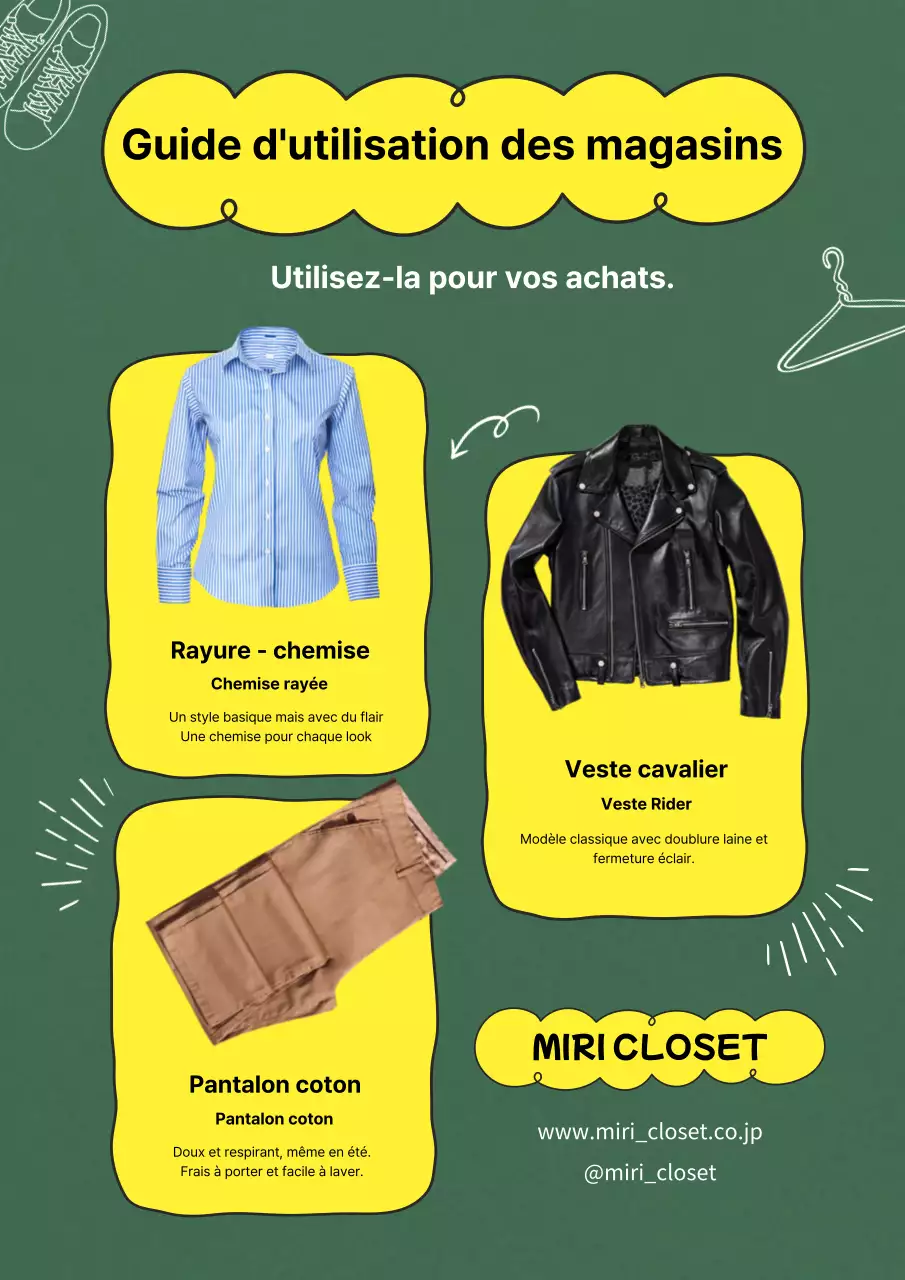 Publicité pour les vêtements du centre commercial, jaune et vert, à la mode