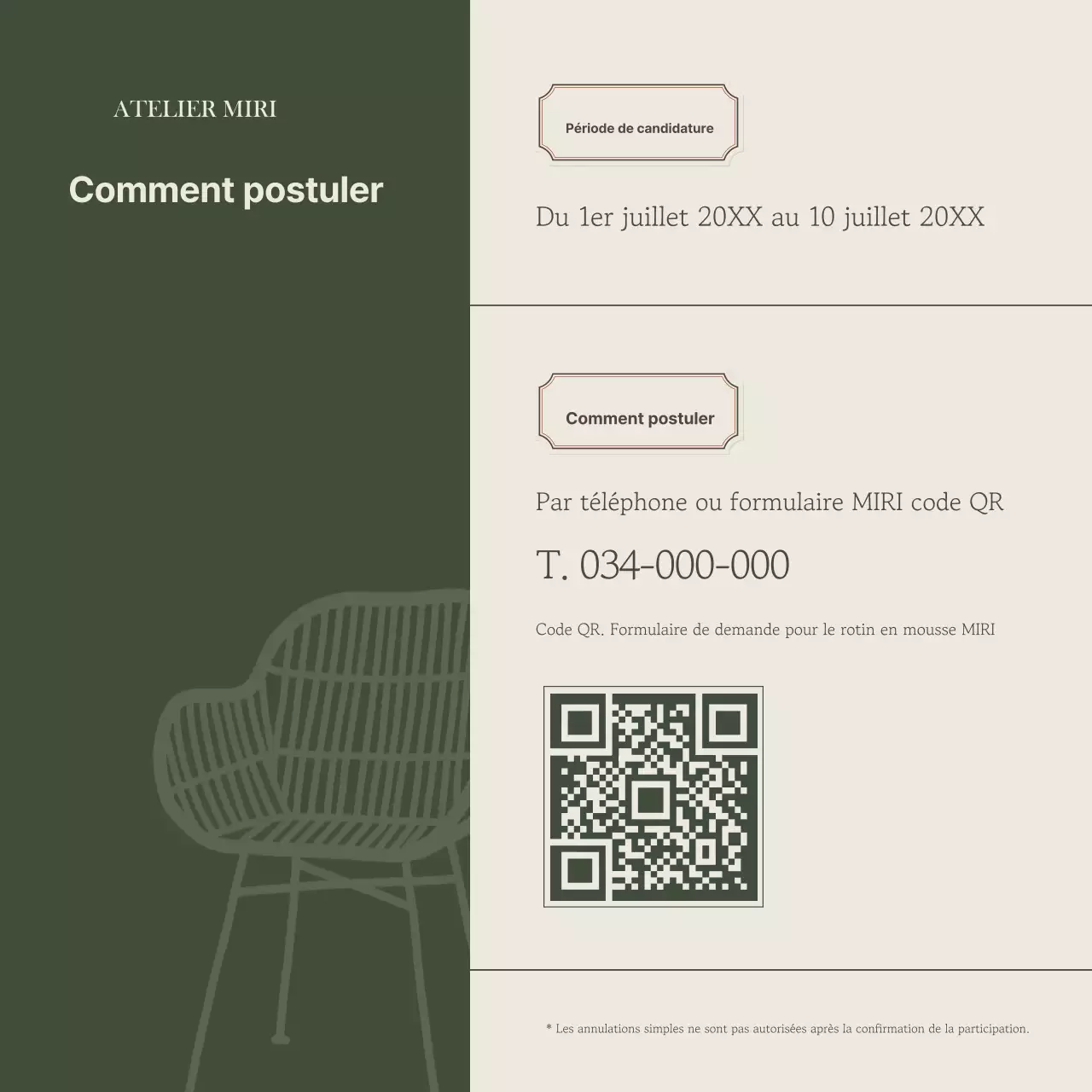 Promouvoir un simple cours d'une journée en kaki et beige