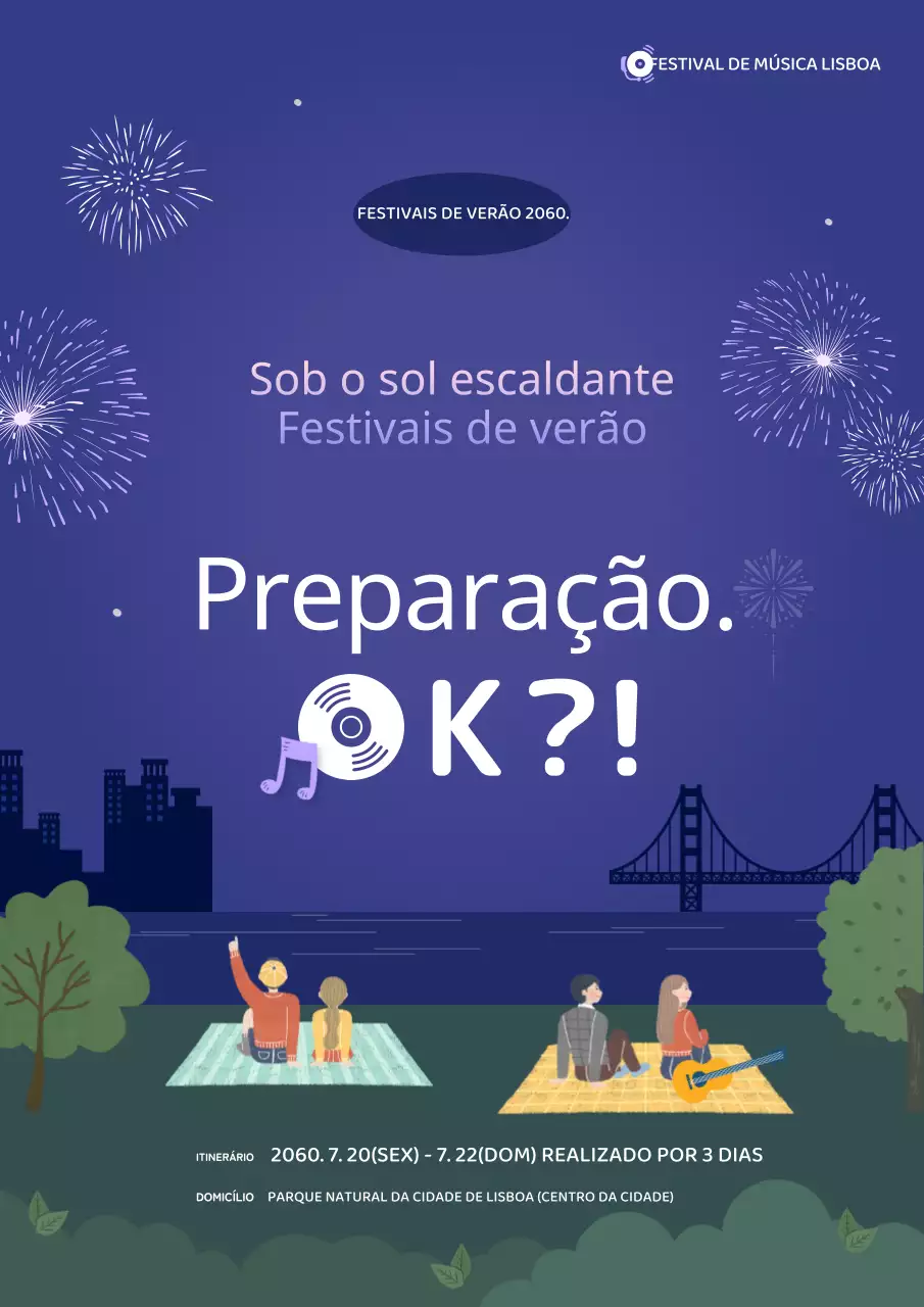 Promover um fantástico festival de verão em azul e roxo