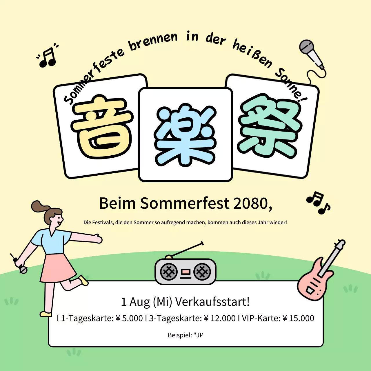 Gelbe und hellblaue Pop-Sommerfest-PR