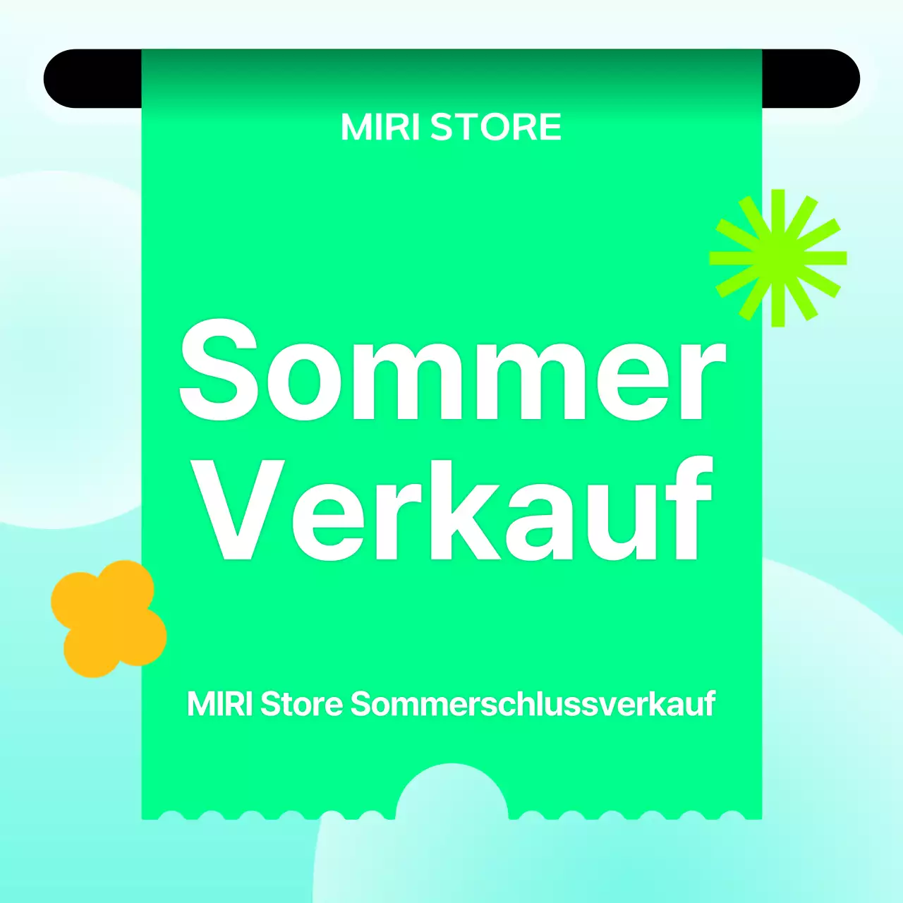 Werbung für einen modernen Sommerschlussverkauf in Hellblau und Chartreuse