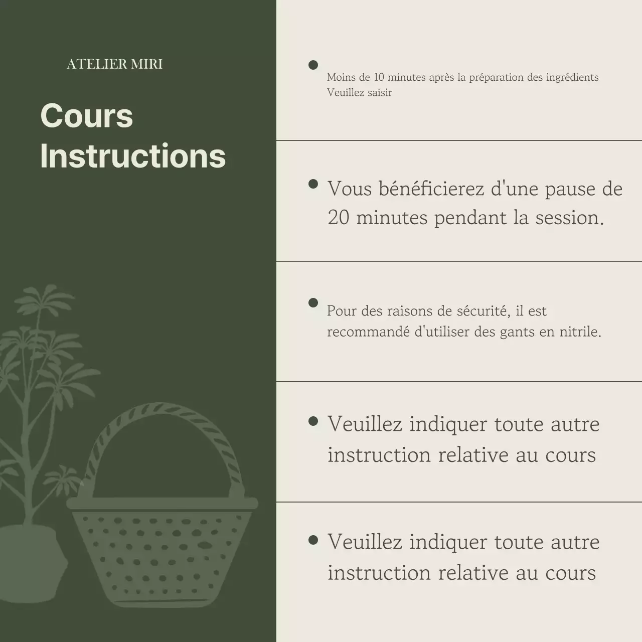 Promouvoir un simple cours d'une journée en kaki et beige