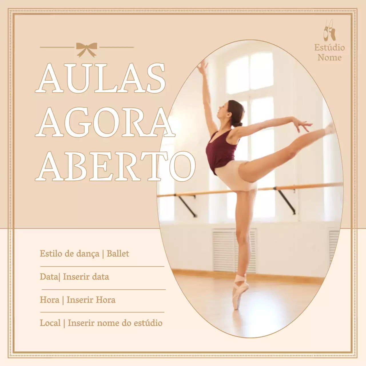 Promoção de uma escola de ballet moderno bege