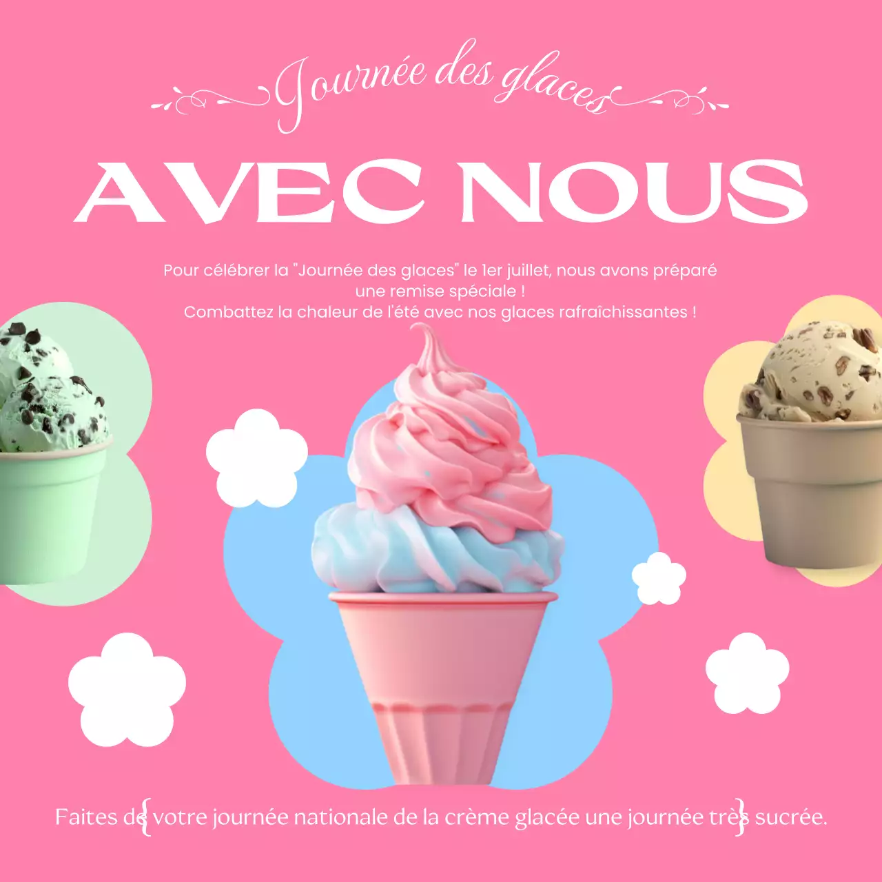 Promouvoir une simple vente rose et bleu ciel pour la Journée nationale des glaces