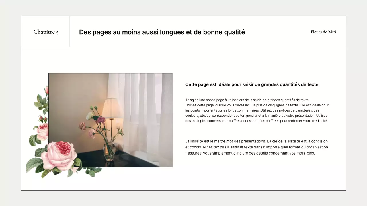 Une présentation simple de la marque avec des roses vertes
