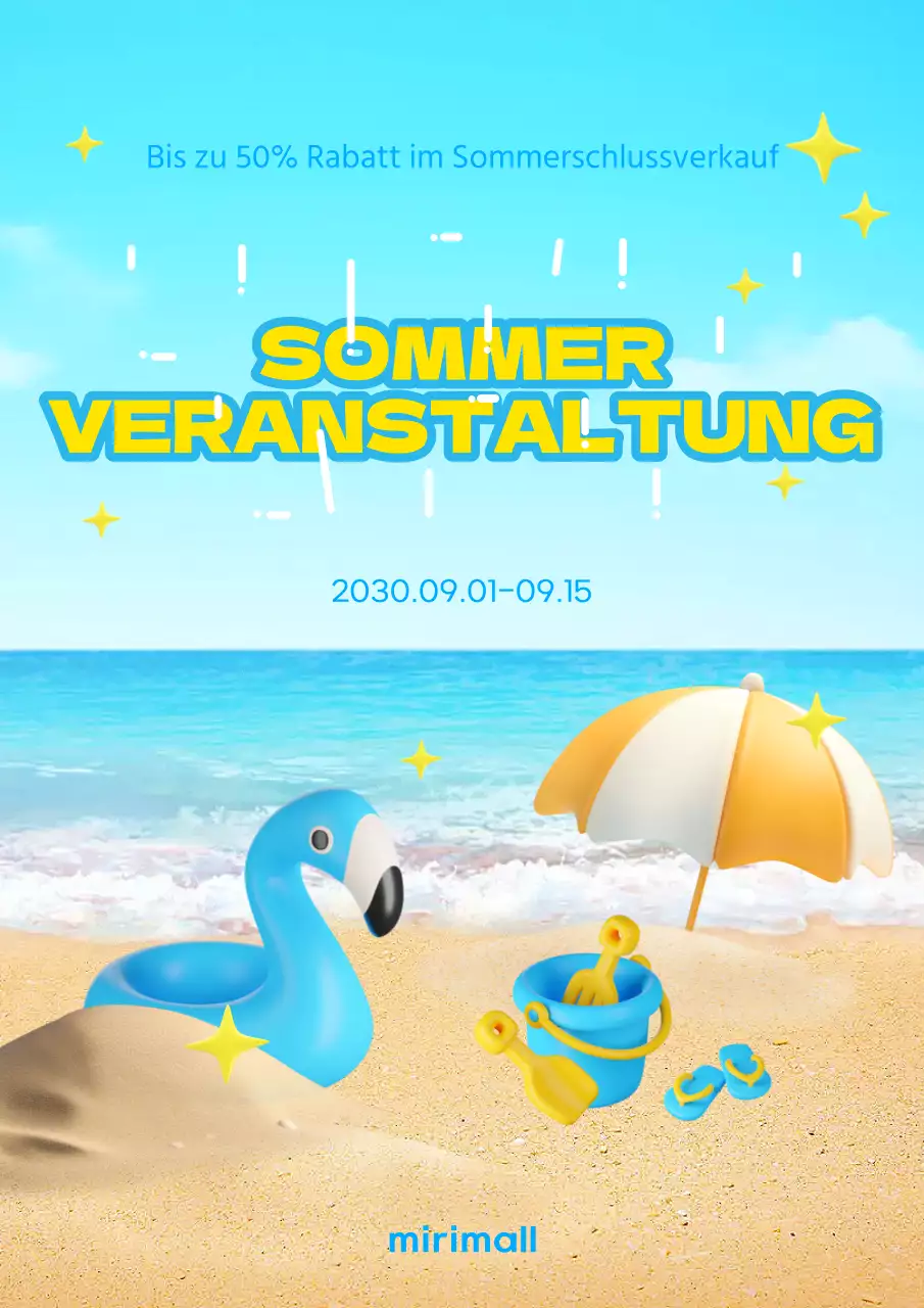 Einfache Sommer-Event-Rabattanzeige in Hellblau und Gelb