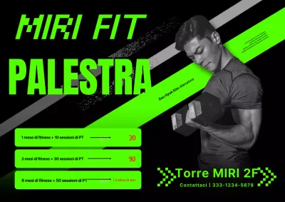 Poster orizzontale dell'istruttore di palestra con colori al neon e senso di velocità