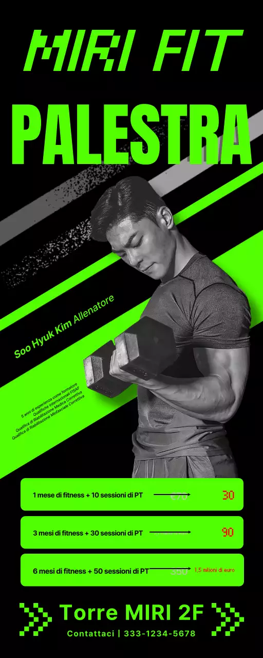 Poster e striscioni per allenatori di palestra dai colori neon e dal ritmo incalzante