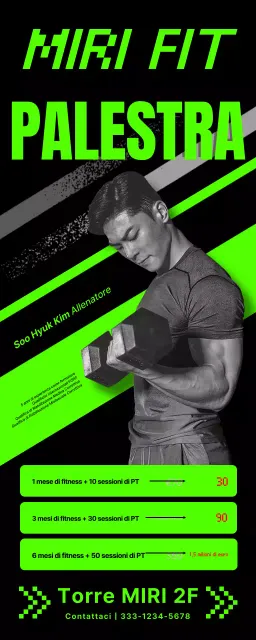 Poster e striscioni per allenatori di palestra dai colori neon e dal ritmo incalzante