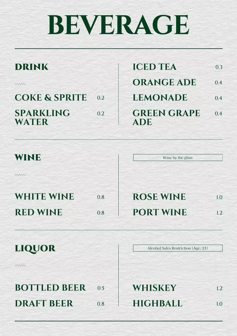 Green Classic Restaurant Menu Template Poster