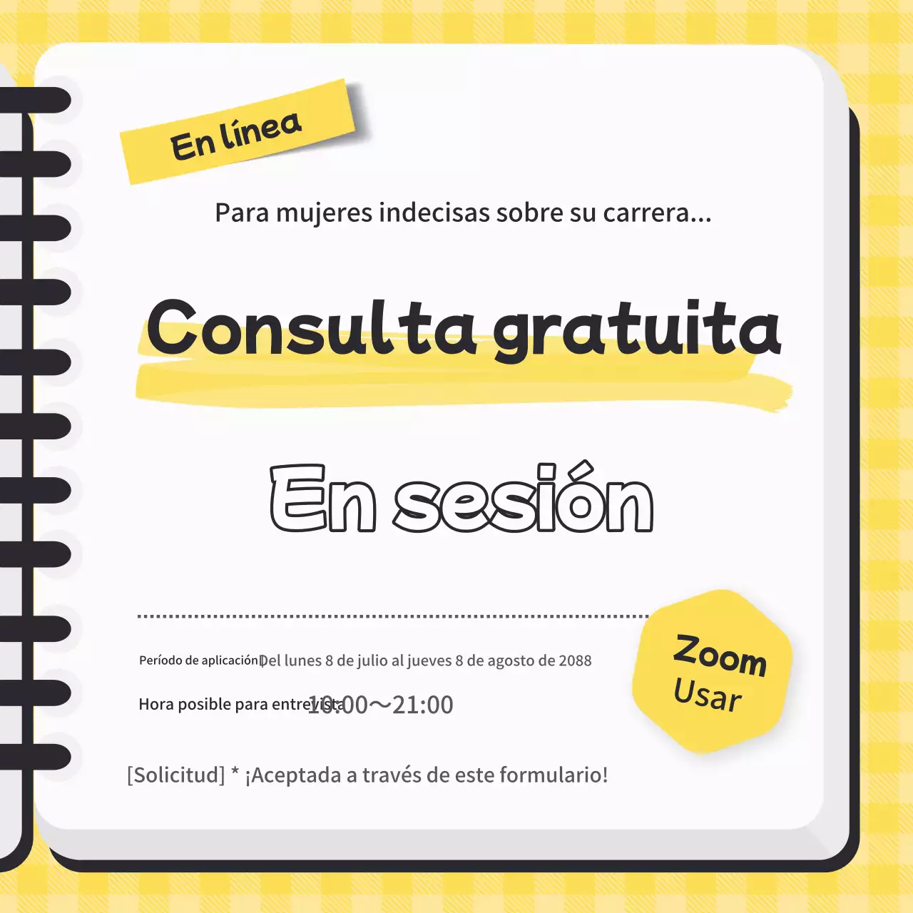 Una sencilla promoción de contratación de consultas gratuitas en amarillo y blanco