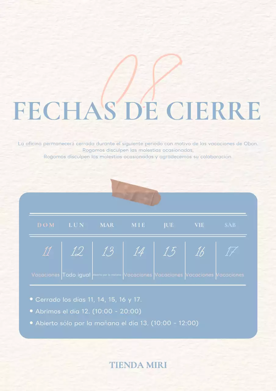 Un concepto tranquilo y sencillo Carta de vacaciones en azul