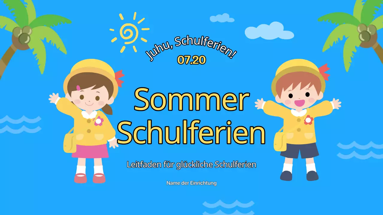 Blaue und gelbe Lehrmittel im Stil der Sommerschule
